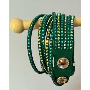 Swarovski Slake Wrap Bracelet Green with Clear & Blue Green Stones Adjustable Cr